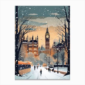 Winter Travel Night Illustration London United Kingdom 1 Canvas Print