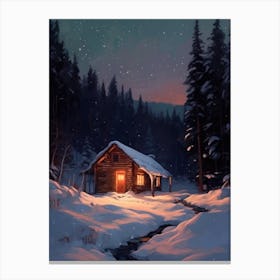 Winter Cabin Painting 2 Canvas Print