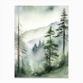 Appalachian Mountains of Misty Pines Watercolor Print of Evergreen Forest..135 Canvas Print