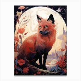 Red Fox Moon Illustration 1 Canvas Print