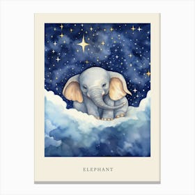 Baby Elephant 6 Sleeping In The Clouds Nursery Poster Canvas Print