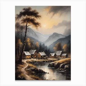 In The Wake Of The Mountain A Classic Painting Of A Village Scene (37) Canvas Print