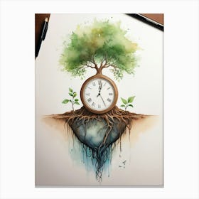 Tree And Clock Canvas Print