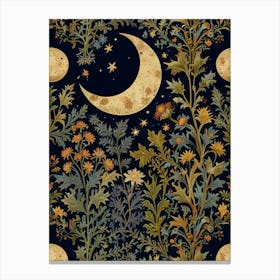 Moon And Flowers Style William Morris Art Print 4 Canvas Print