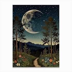 Moonlight In The Woods Style William Morris 2 Canvas Print