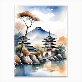 Japanese Landscape Watercolor Painting (80) Canvas Print