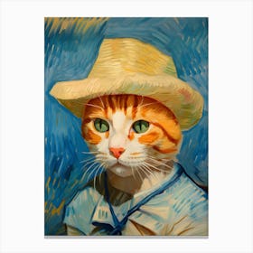 Portrait of a cat, Vincent van Gogh, yellow hat Canvas Print