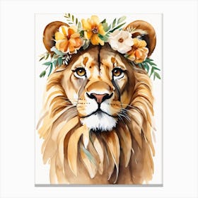 Baby Lion Sheep Flower Crown Bowties Woodland Animal Nursery Decor (17) Canvas Print