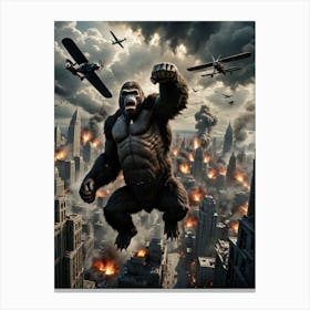 Biplane Blitz: The Giant Gorilla’s Ultimate Showdown Above the City Canvas Print