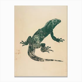 Forest Green Galápagos Land Iguana Block Print 1 Canvas Print