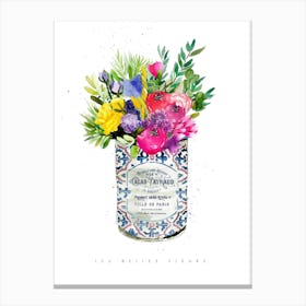 Summer Florals In Vintage Can Canvas Print
