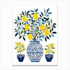 Lemon Lemons Tree Olive Blue White Vase Plants Floral Flowers Canvas Print