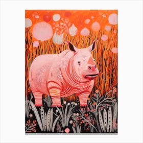 Abstract Rhino In The Nature Linocut Inspired 2 Canvas Print