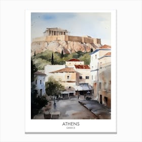 Athens Watercolour Travel Poster 3 Canvas Print