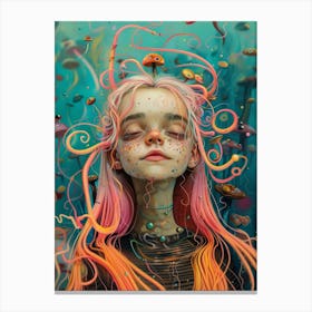 Illustration of Fairy kid Girl with Pink Hair in colored dream Canvas Print