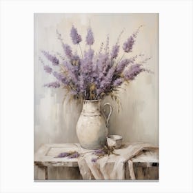 Lavender, Autumn Fall Flowers Sitting In A White Vase, Farmhouse Style 1 Canvas Print