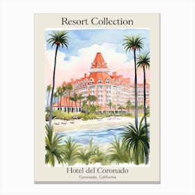 Poster Of Hotel Del Coronado   Coronado, California   Resort Collection Storybook Illustration 2 Canvas Print