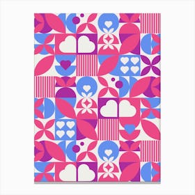 St. Valentines Day geometric neon synthwave pattern (red and blue) - abstract poster 1 Stampe su tela