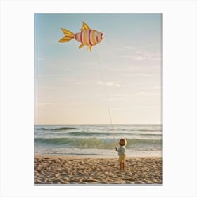 An Endearing Scene Of A Child Amused With A Weightless Oversized Candy Stripe Fish Floating Above (2) Canvas Print