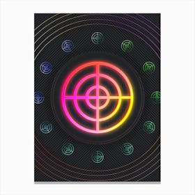 Neon Geometric Glyph in Pink and Yellow Circle Array on Black n.0158 Canvas Print