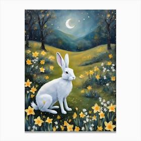 Ostara White Rabbit by Sarah Valentine ~ Daffodils, Moon and Orions Belt Canvas Print