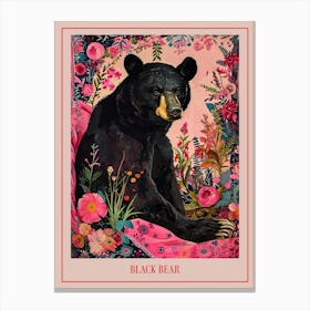 Floral Animal Painting Black Bear 4 Poster Canvas Print