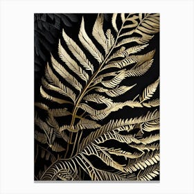 Golden Leather Fern Linocut Canvas Print