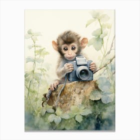 Monkey Painting Photographing Watercolour 1 Canvas Print