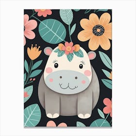Floral Baby Hippo Nursery Illustration (63) Canvas Print