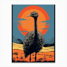 Vintage Bird Linocut Ostrich 1 Canvas Print