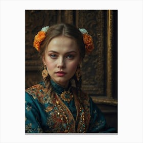 Russian Girl In Traditional Costume Canvas Print