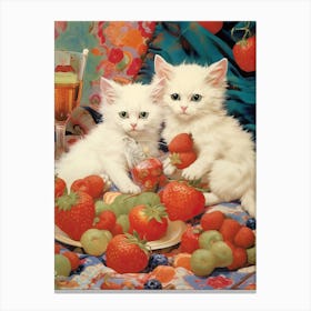 White Cats Picnic Illustration Kitsch 1 Canvas Print