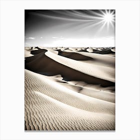 Sand Dunes In The Desert, black and white monochromatic art Canvas Print