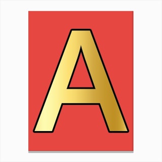 Letter A Gold Alphabet Red Canvas Print