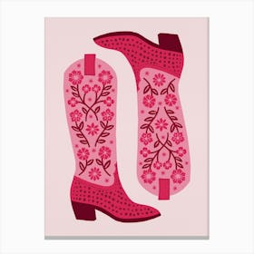 Cowgirl Boots   Hot Pink Monotone Canvas Print