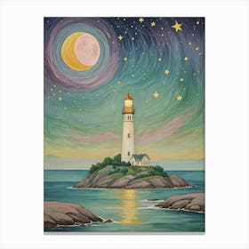 Lighthouse At Night 1 Canvas Print