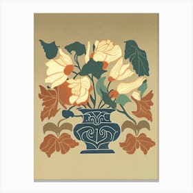 Vase With Flowers Woodcut Canvas Print