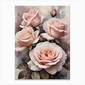 Vintage Muted Blush Pink Roses Painting (23) Canvas Print