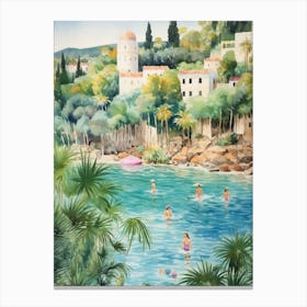 Swimming In Corfu Greece 2 Watercolour Canvas Print