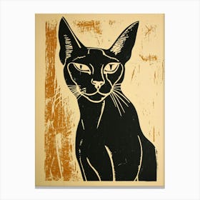 Abyssinian Cat Linocut Blockprint 6 Canvas Print