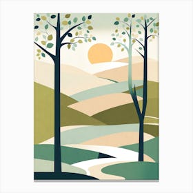 Landscape With Trees, minimalistic vector art Canvas Print