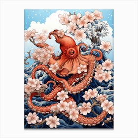 Day Octopus Japanese Style Illustration 3 Canvas Print