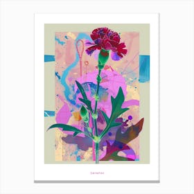 Carnation (Dianthus) 4 Neon Flower Collage Poster Canvas Print