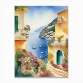 Watercolor Of An Italian Village Canvas Print