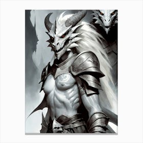 Dragonborn Black And White Painting (9) Canvas Print