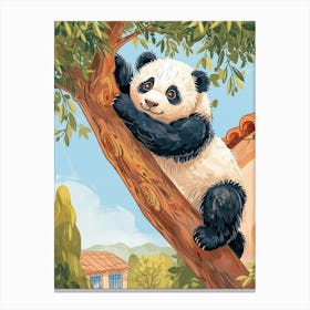 Giant Panda Cub Climbing A Tree Storybook Illustration 1 Canvas Print