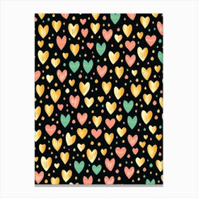 Black Gold & Blush Pink Heart Line Pattern Canvas Print