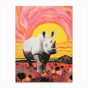 Rhino In The Wild Pink & Orange 1 Canvas Print