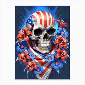 American Flag Floral Face Evil Death Skull (57) Canvas Print