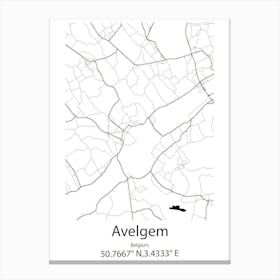 Avelgem,Belgium Minimalist Map Canvas Print